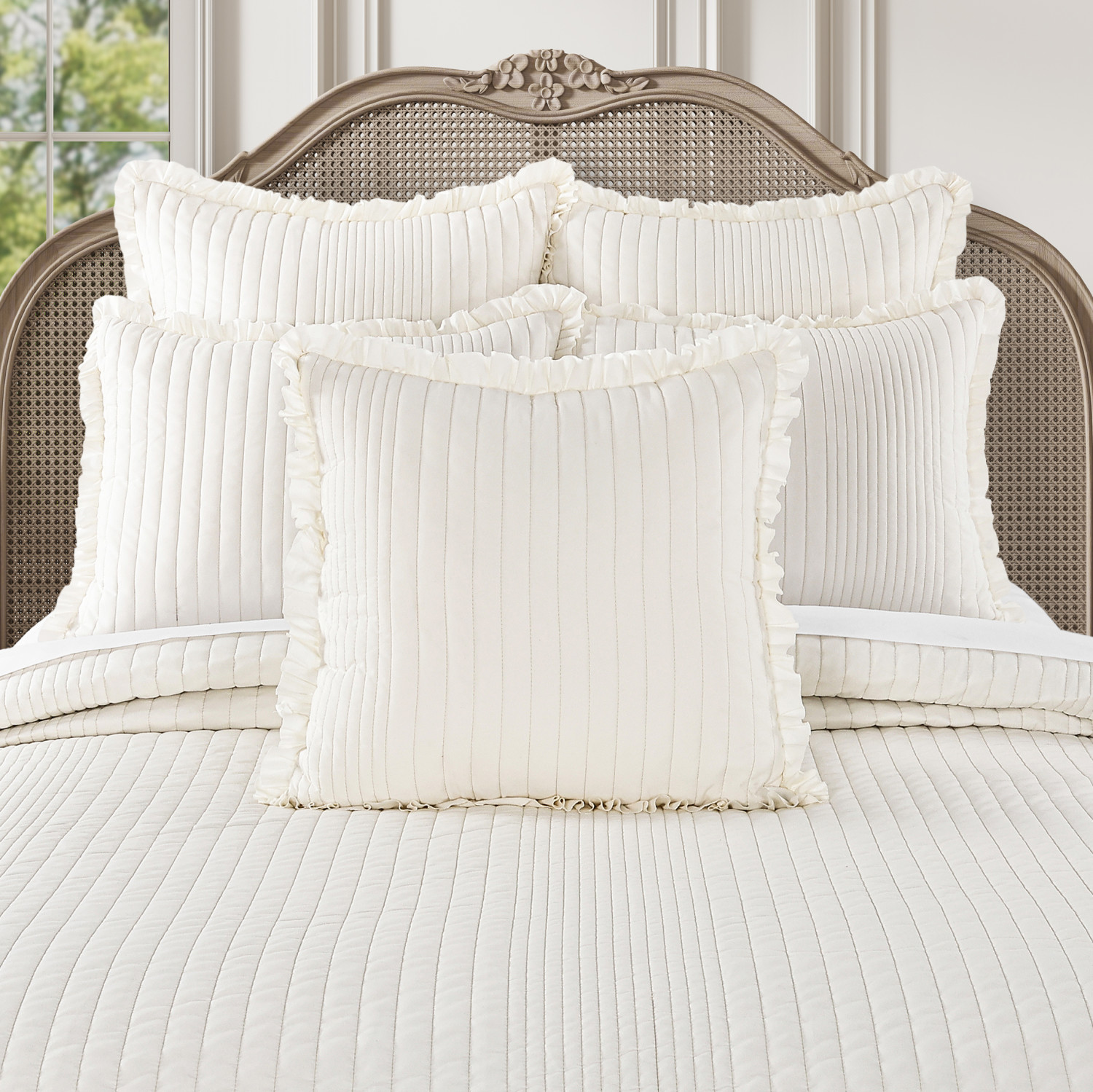 Ivory 20inch Square Quilted Decorative Throw Pillow