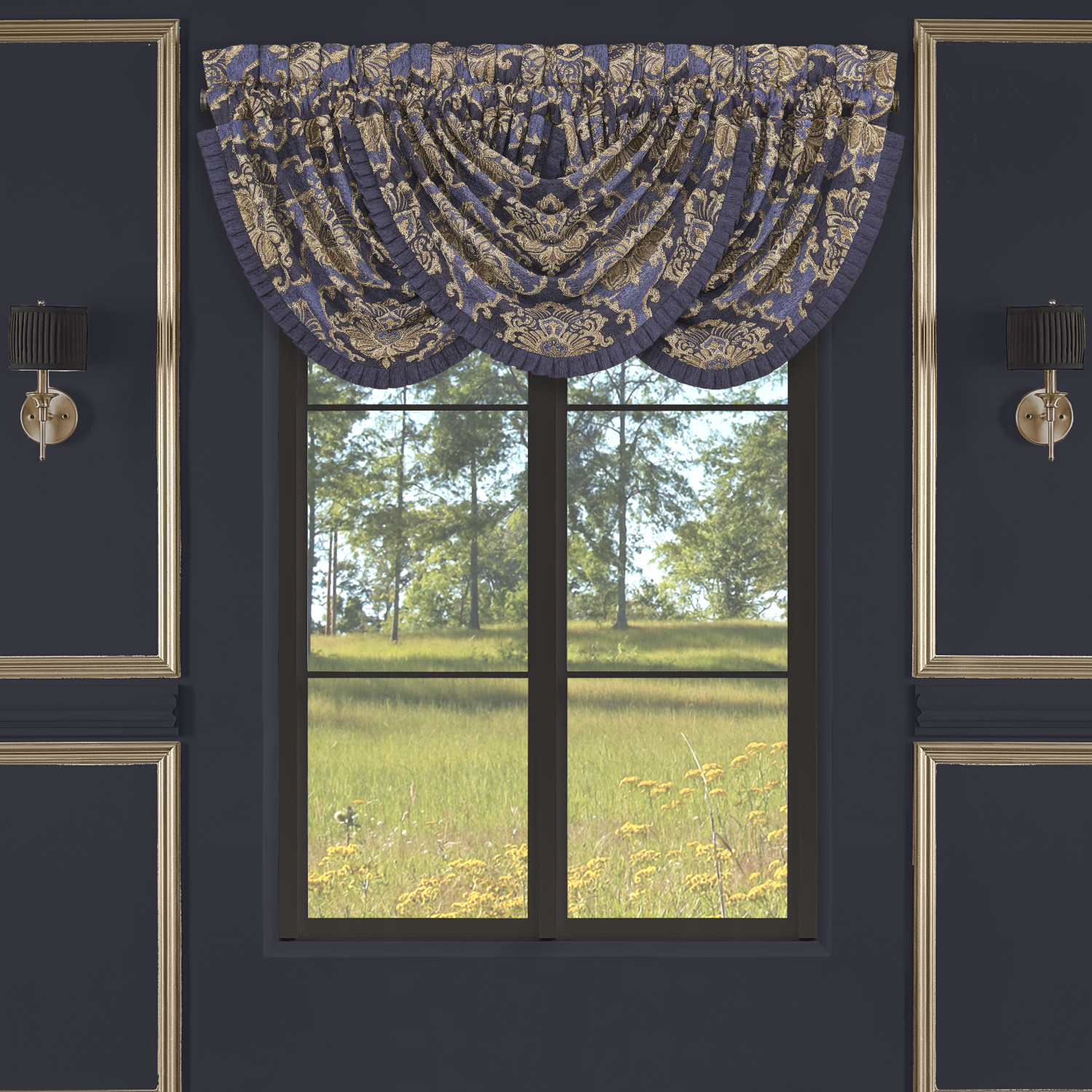 Indigo Window Waterfall Valance