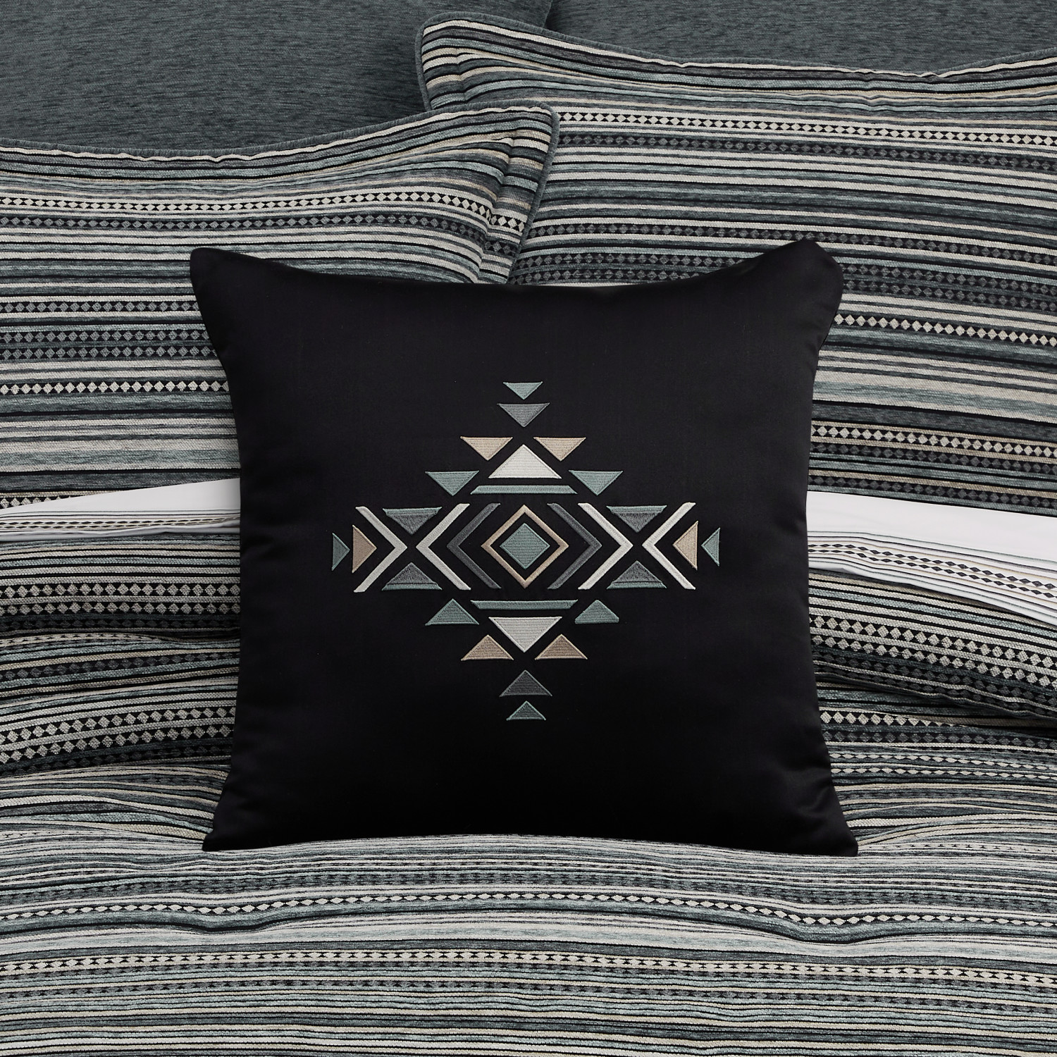 Black 18inch Square Embellished Decorative Throw Pillow