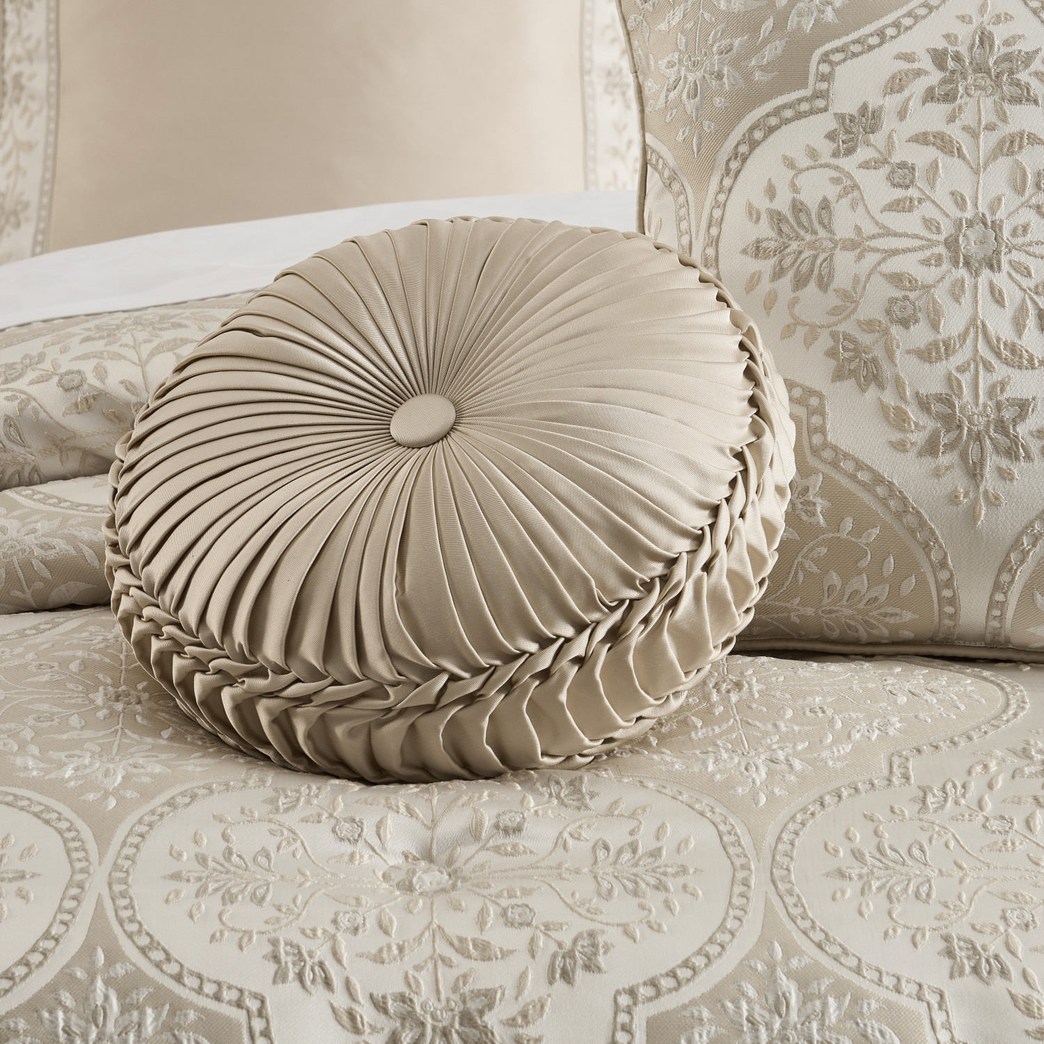 Ivory Tufted Round Decorative Throw Pillow