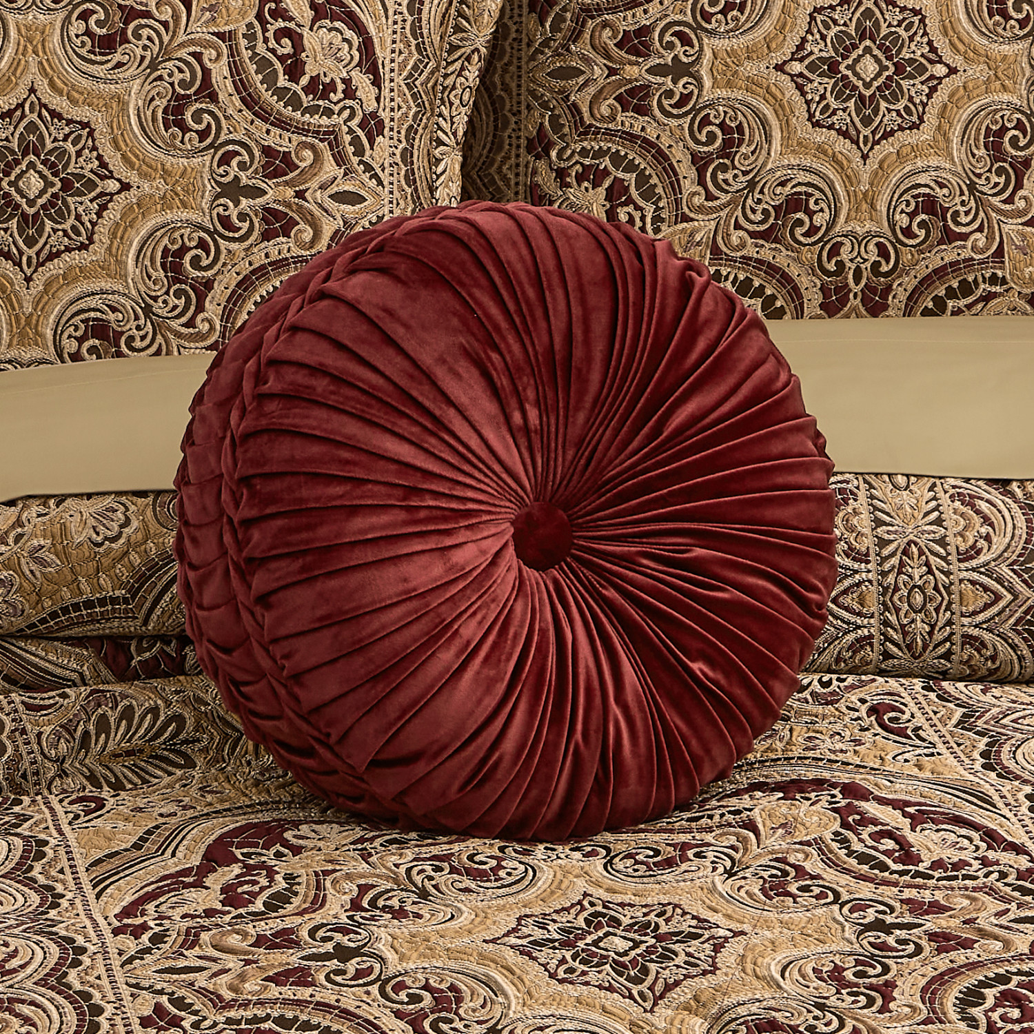 Crimson Tufted Round Decorative Throw Pillow