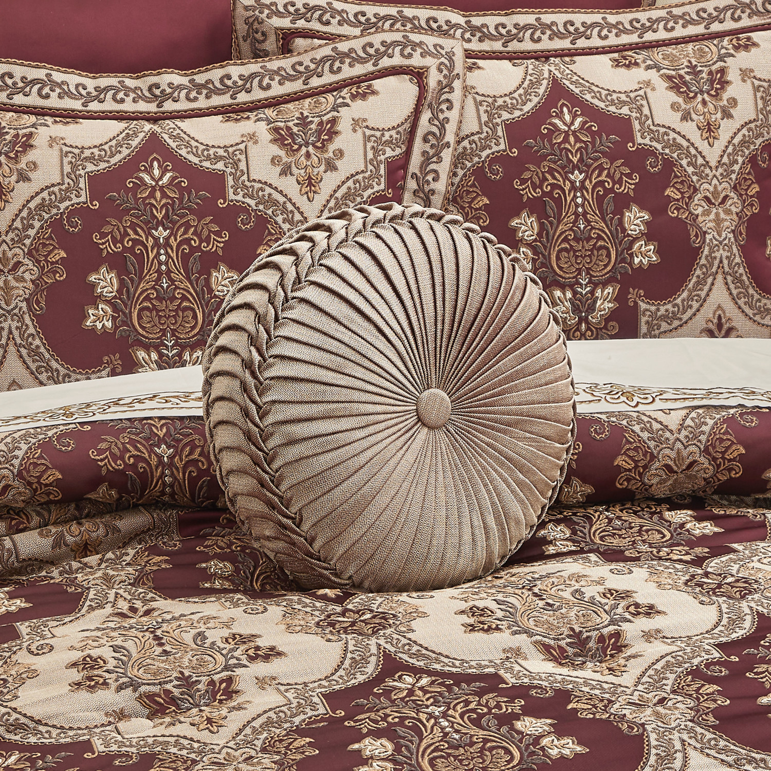 Gold Tufted Round Decorative Throw Pillow