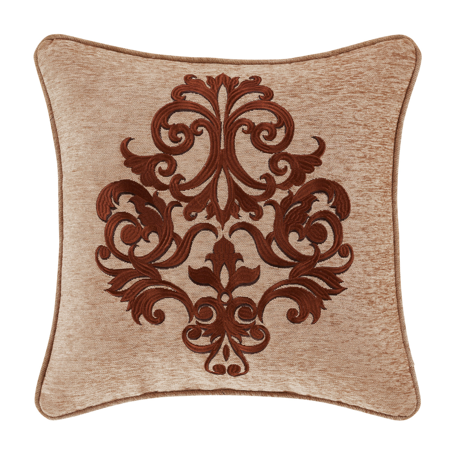 Beige 18inch Square Embellished Decorative Throw Pillow