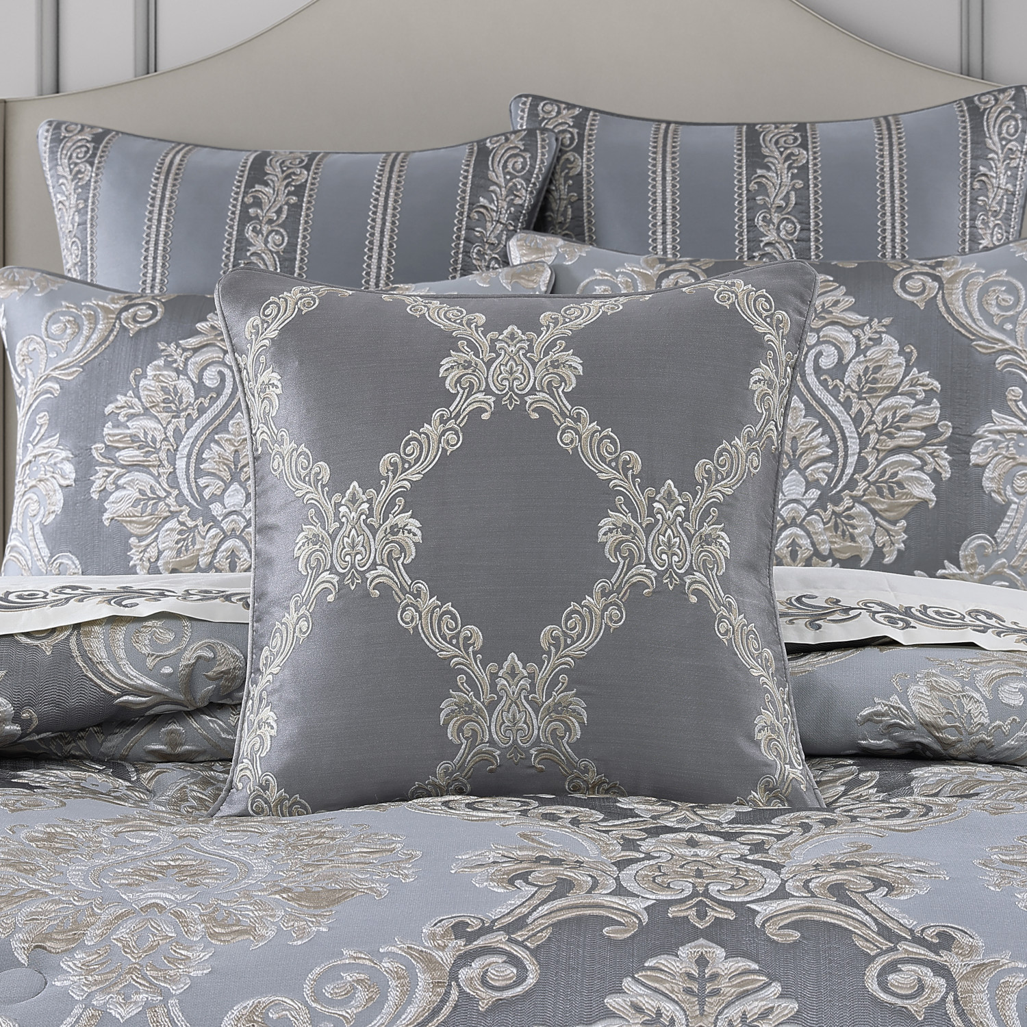 Powder Blue 20inch Square Embellished Decorative Throw Pillow