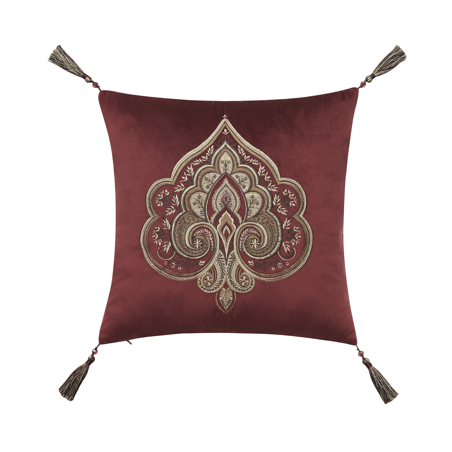 Crimson 18inch Square Embellished Decorative Throw Pillow
