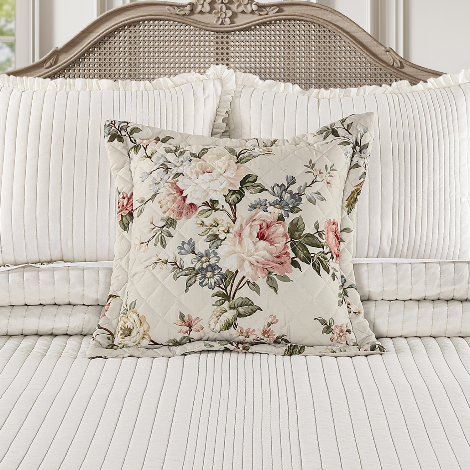 Ivory 18inch Square Quilted Decorative Throw Pillow