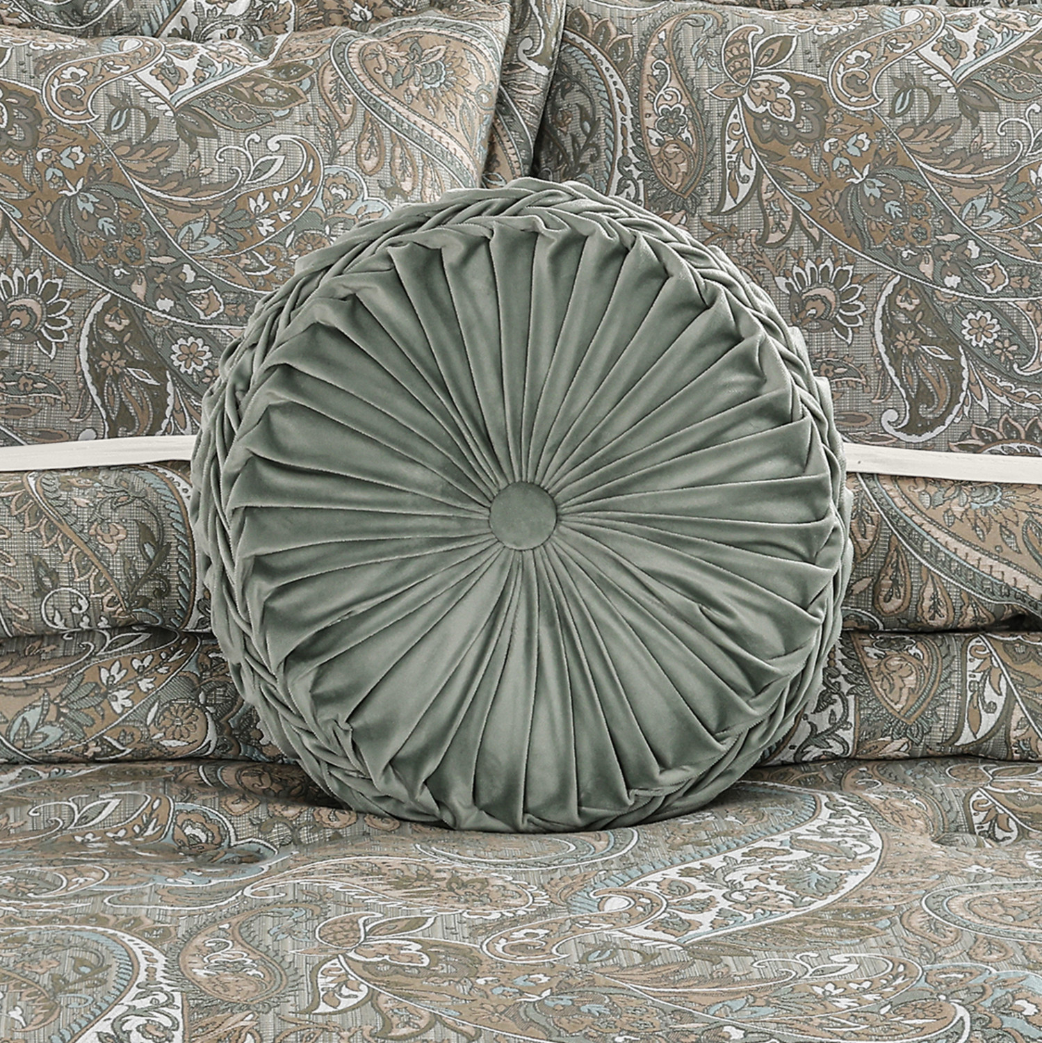 Aqua Tufted Round Decorative Throw Pillow