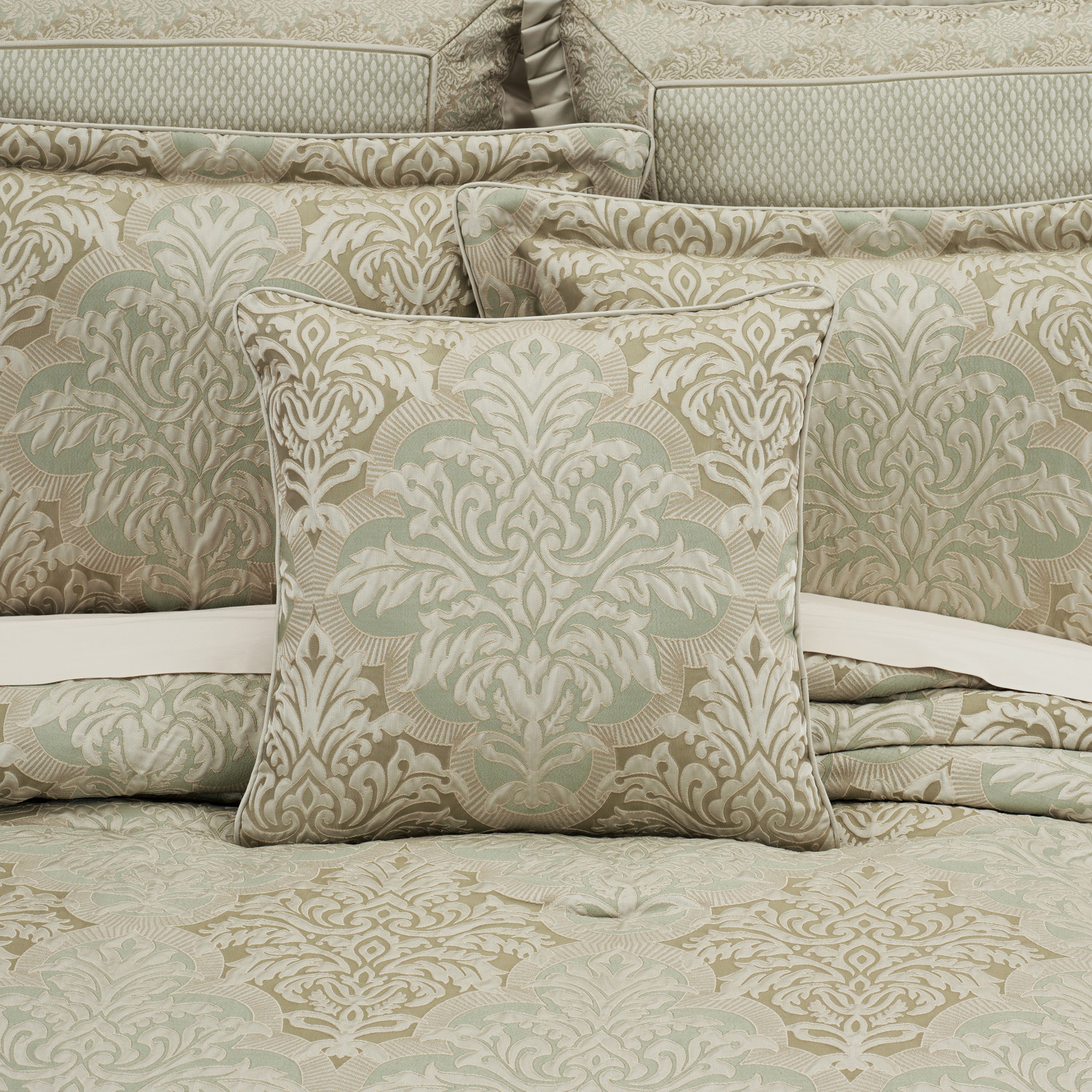 Aqua 20inch Square Embellished Decorative Throw Pillow