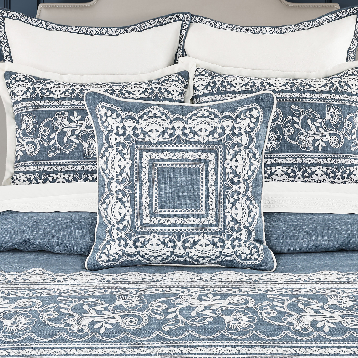 Denim 18inch Square Decorative Throw Pillow