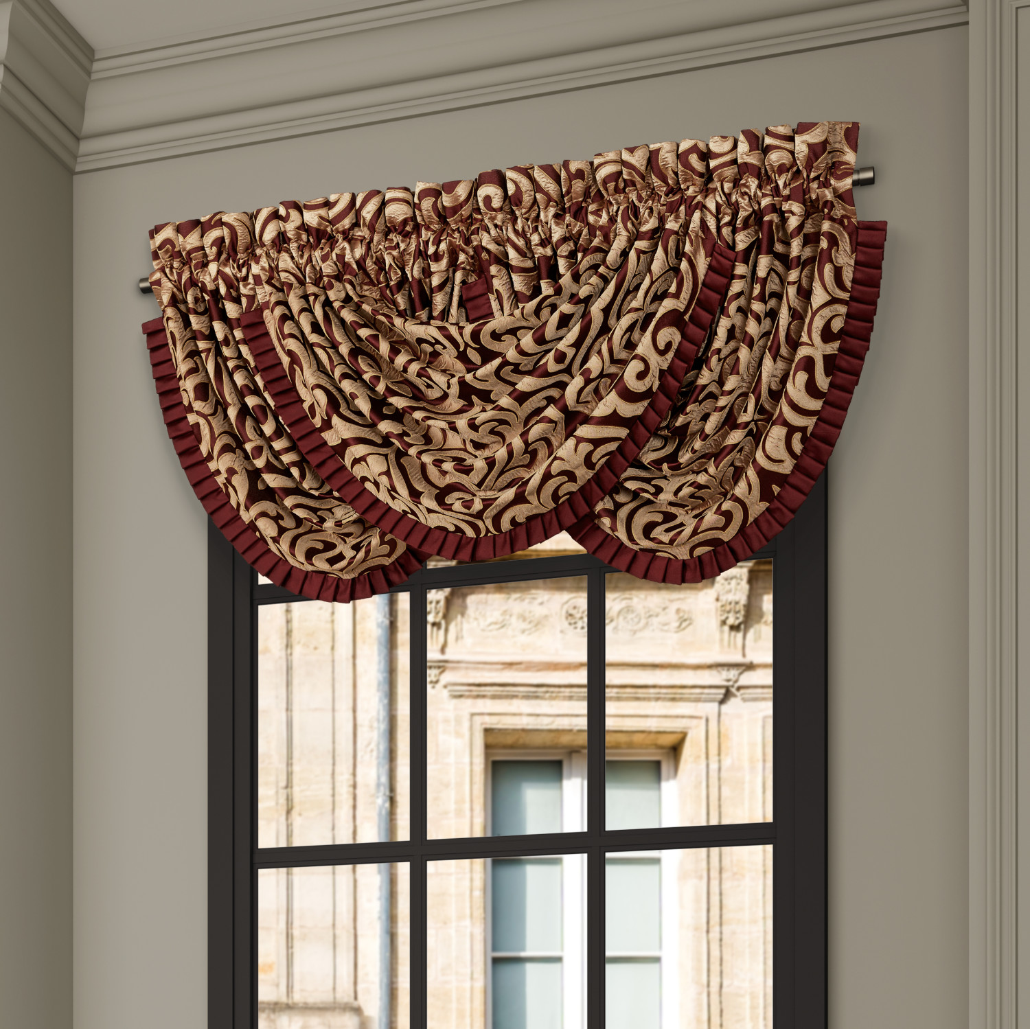 Crimson Window Waterfall Valance