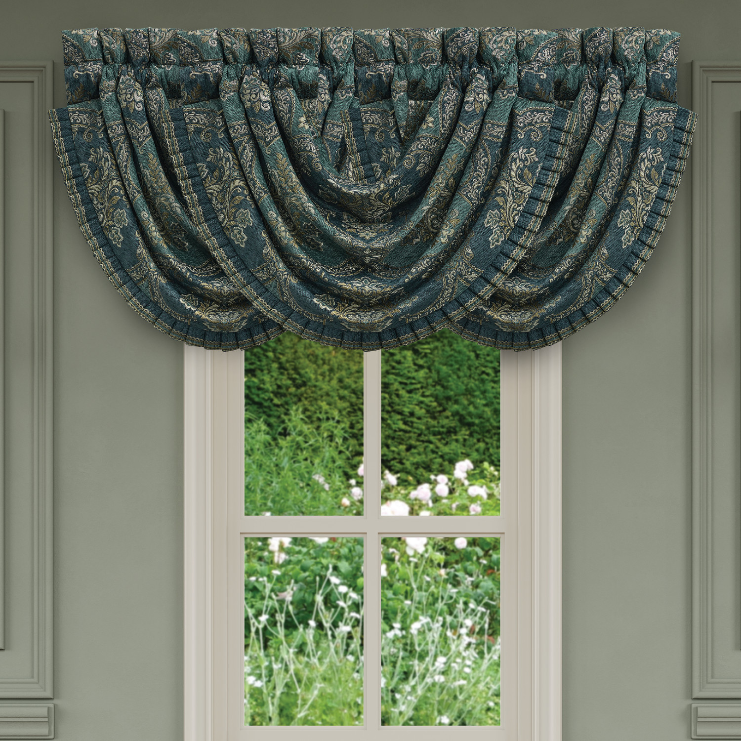 Teal Window Waterfall Valance