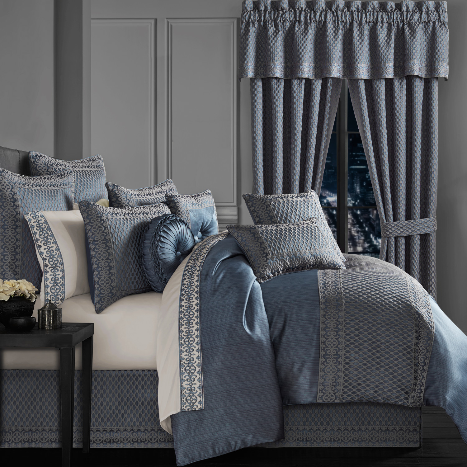 Blue 18inch Square Embellished Decorative Throw Pillow