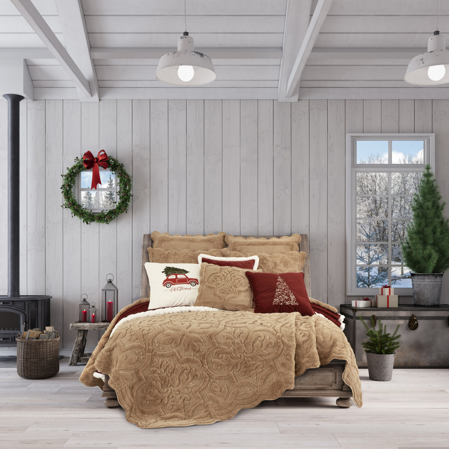 Gold 18inch Square Quilted Decorative Throw Pillow