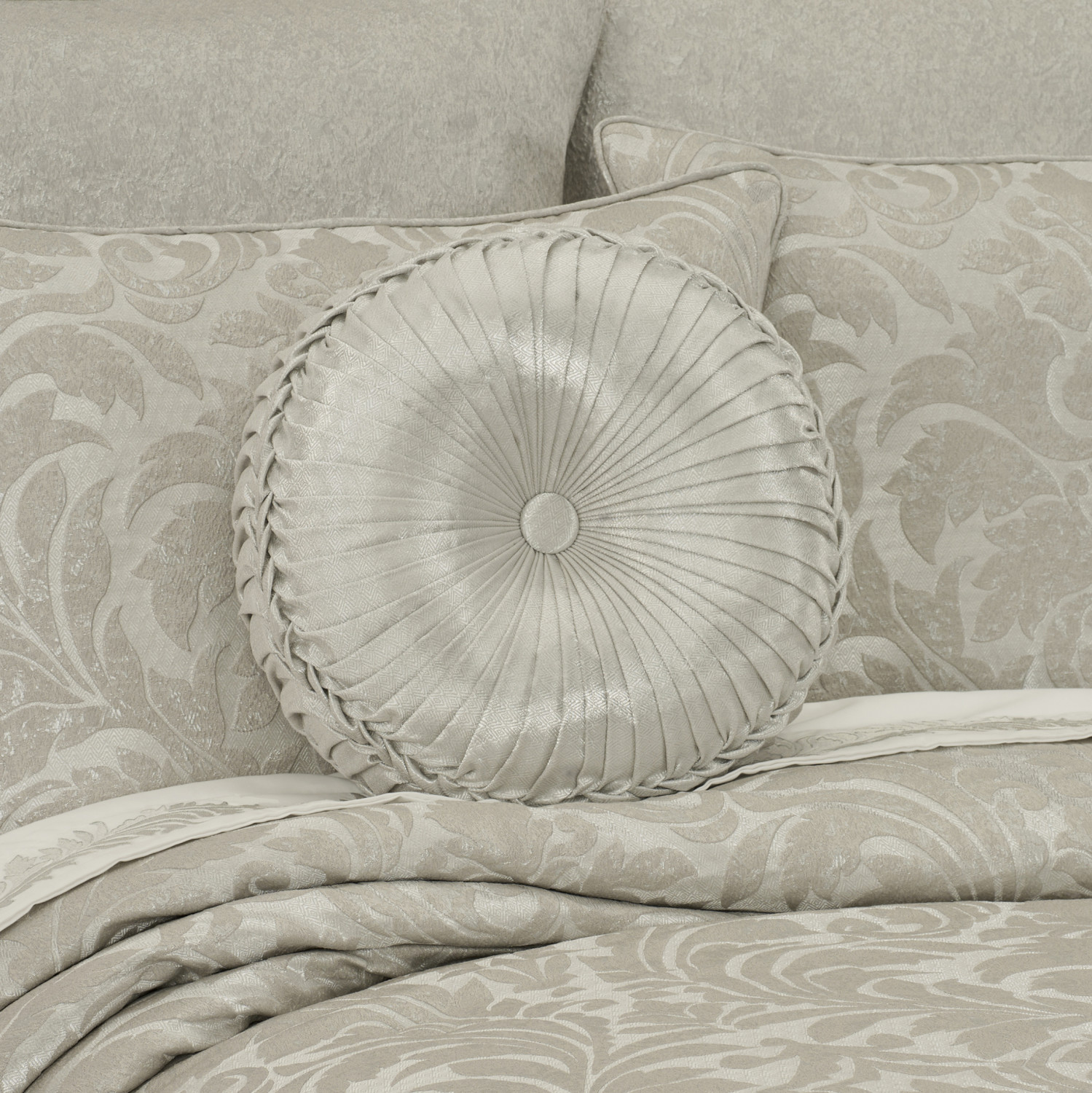 Silver Tufted Round Decorative Throw Pillow
