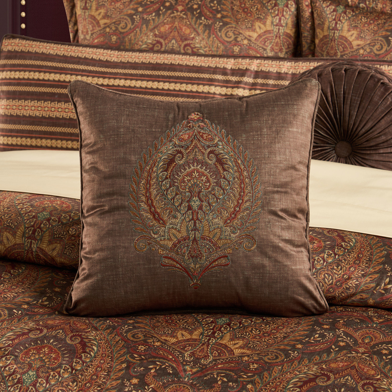Chocolate 18inch Square Embellished Decorative Throw Pillow