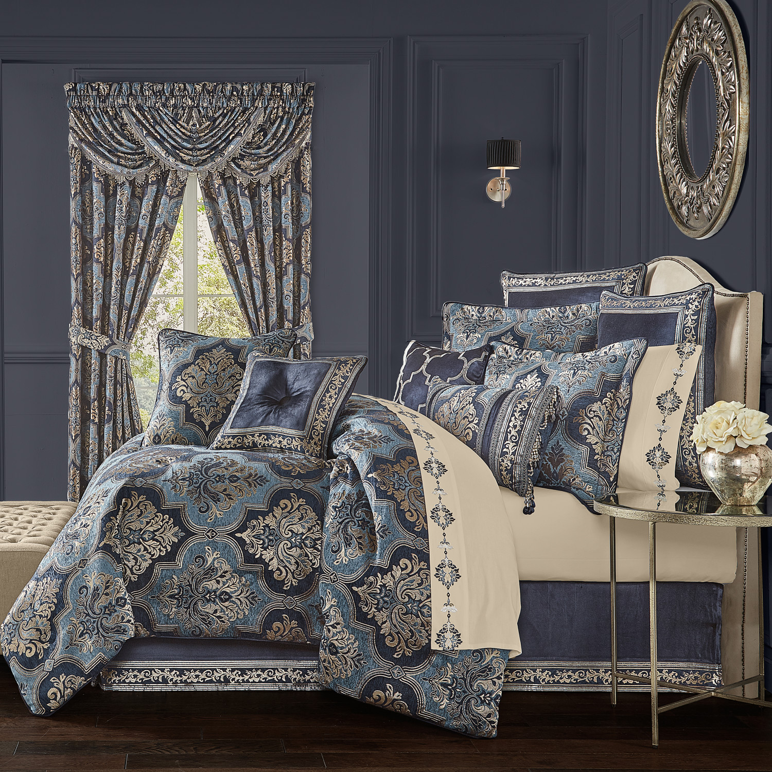 Indigo 18inch Square Embellished Decorative Throw Pillow