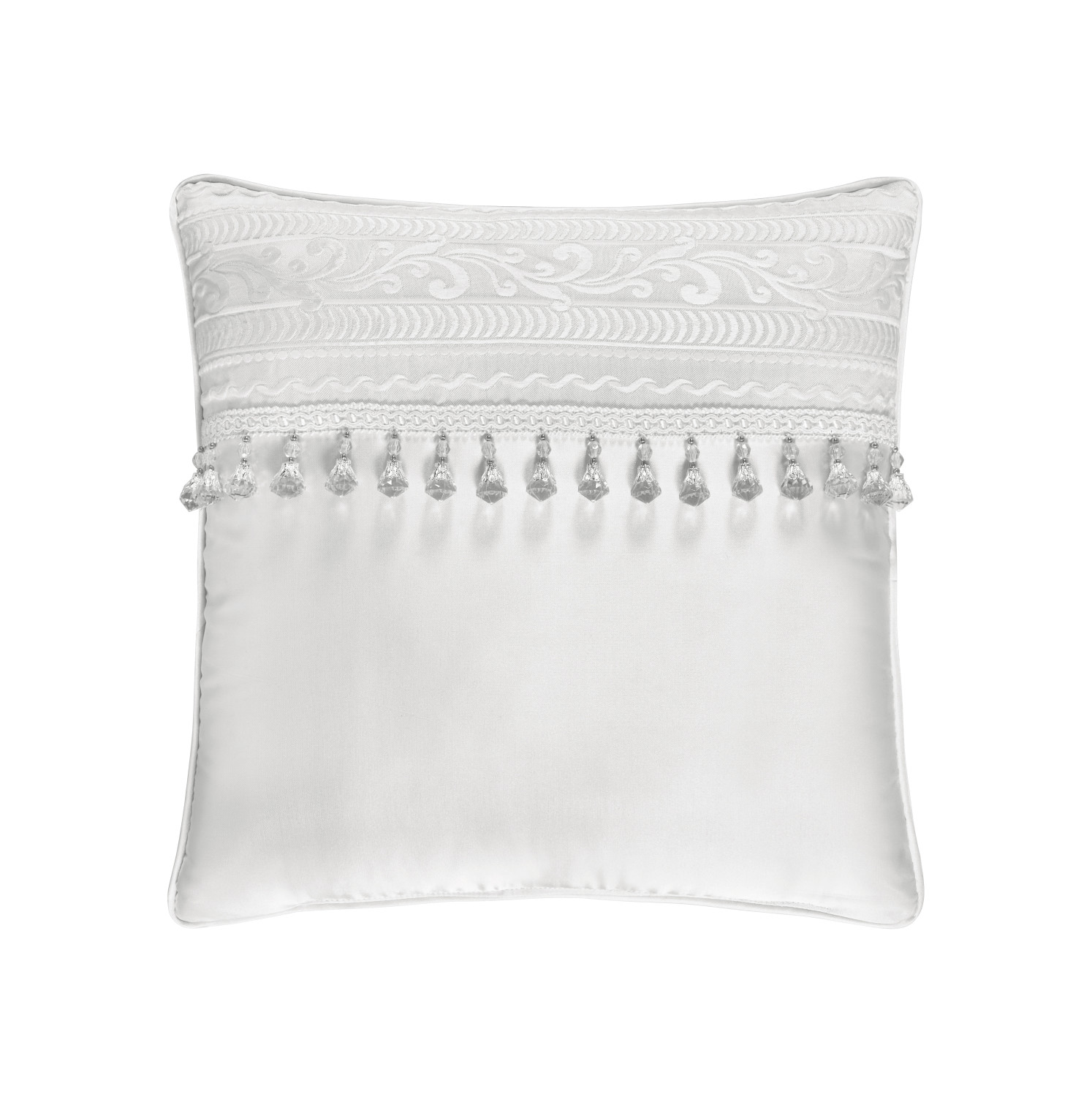 White 18inch Square Embellished Decorative Throw Pillow