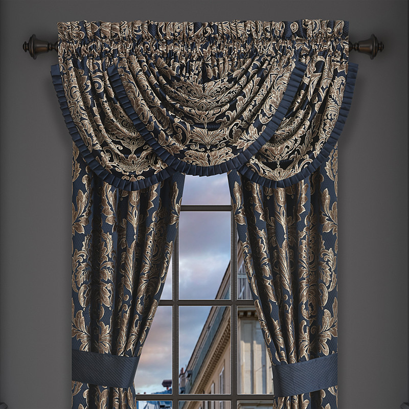 Navy Window Waterfall Valance