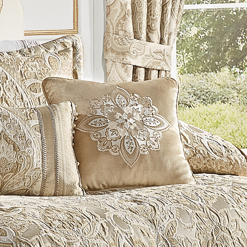 Beige 18inch Square Embellished Decorative Throw Pillow