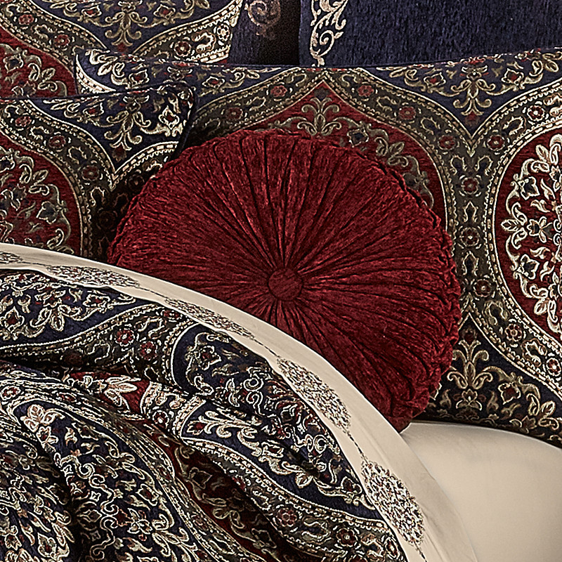 Red Tufted Round Decorative Throw Pillow