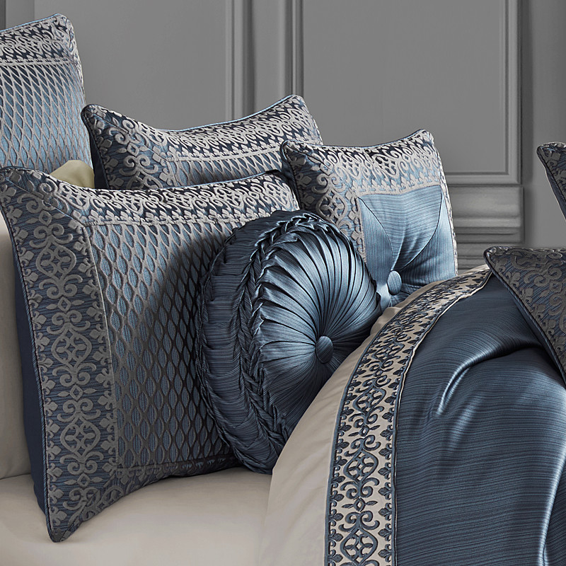 Blue Tufted Round Decorative Throw Pillow
