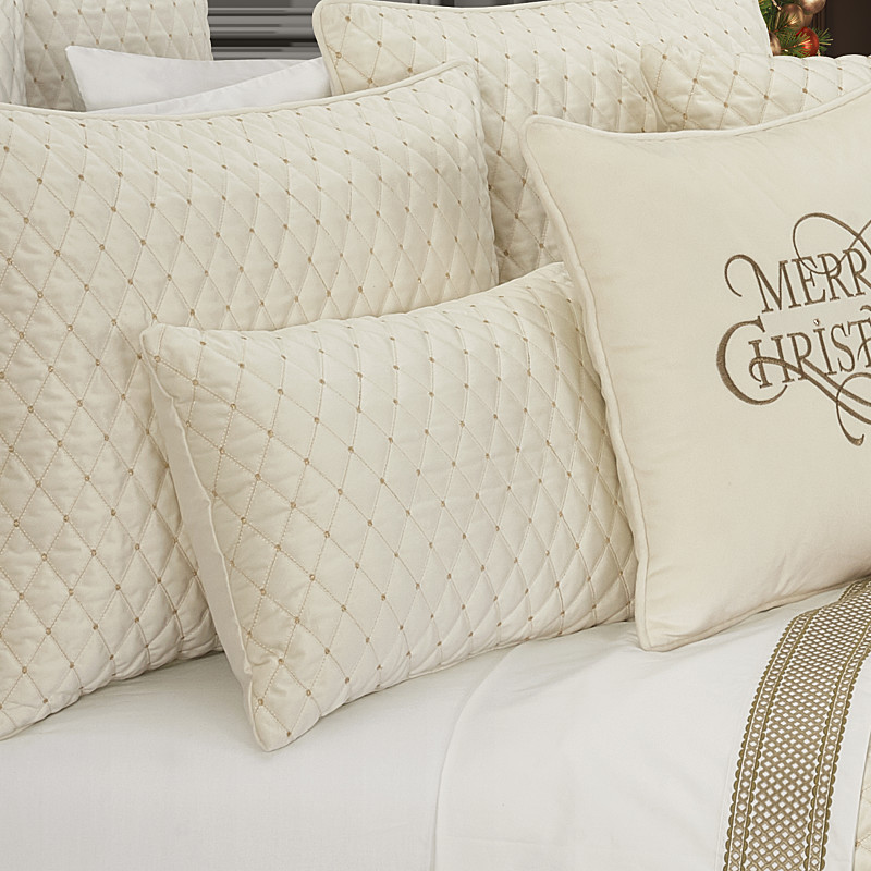 Winter White Quilted Boudoir Decorative Throw Pillow