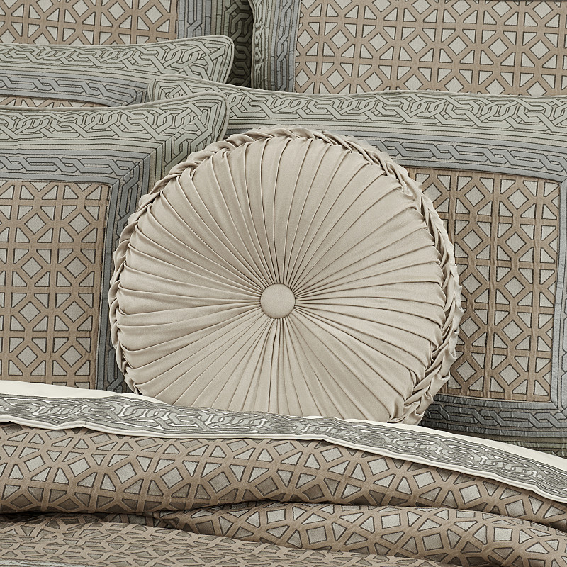 Taupe Tufted Round Decorative Throw Pillow