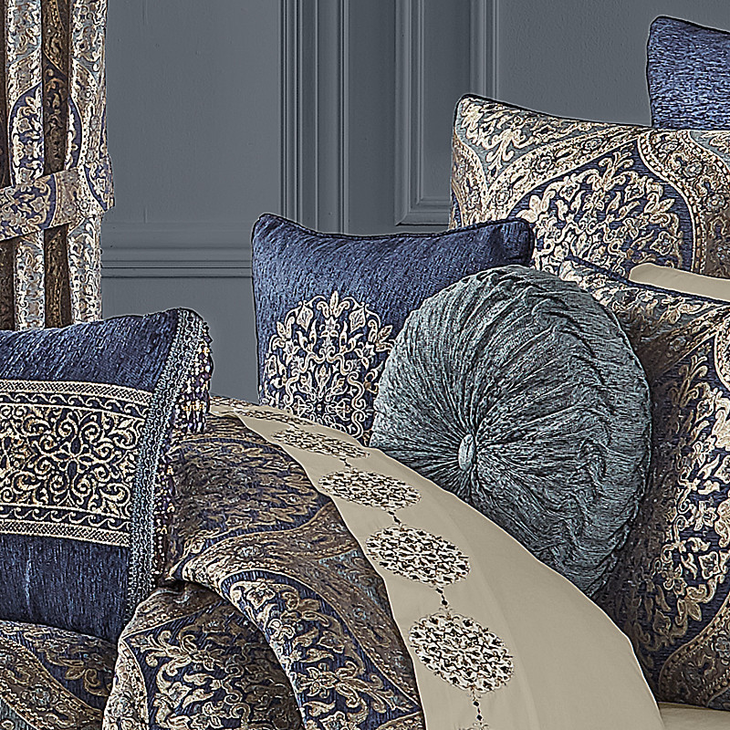 Navy 18inch Square Embellished Decorative Throw Pillow