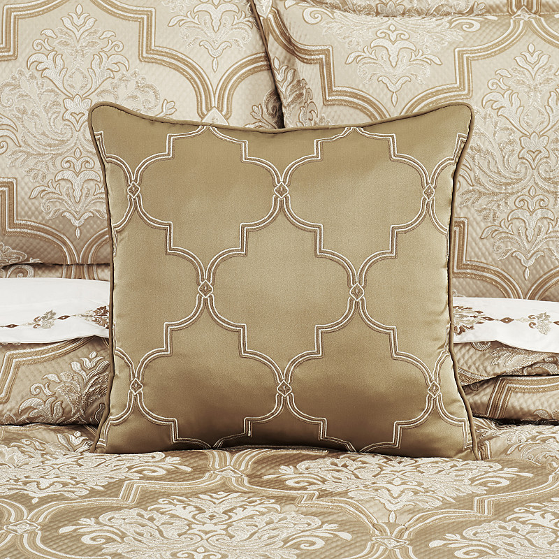 Champagne 18inch Square Embellished Decorative Throw Pillow
