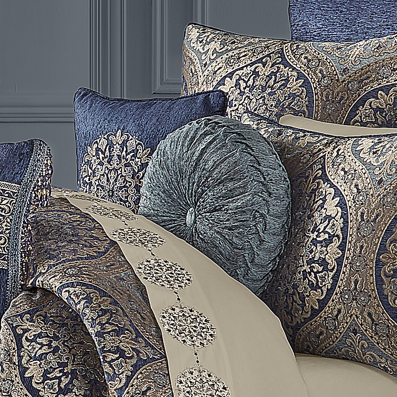 Blue Tufted Round Decorative Throw Pillow