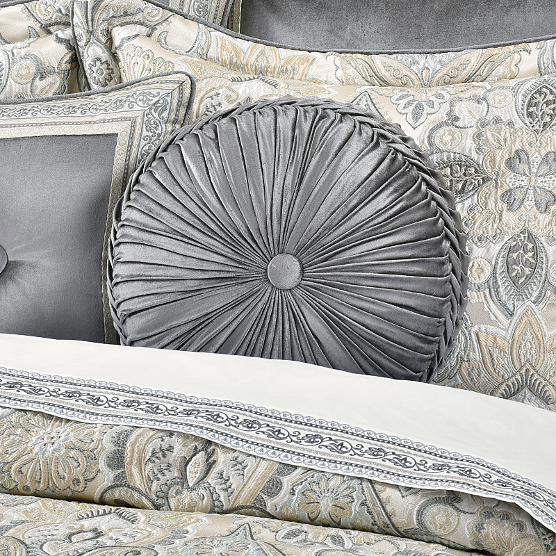 Silver Tufted Round Decorative Throw Pillow