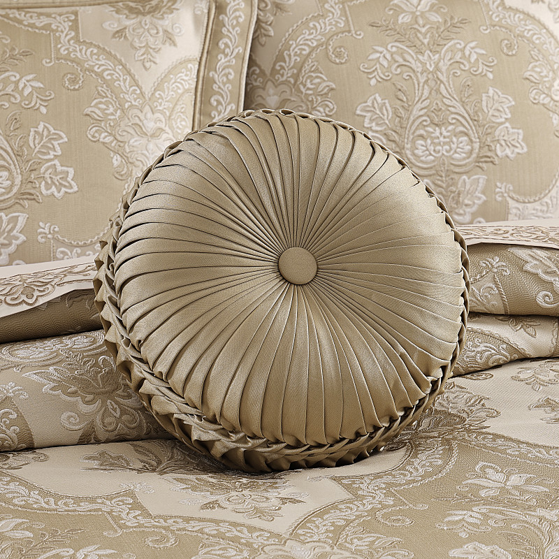 Gold Tufted Round Decorative Throw Pillow