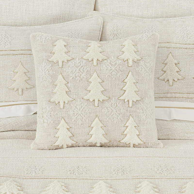 Winter White 18inch Square Embellished Decorative Throw Pillow