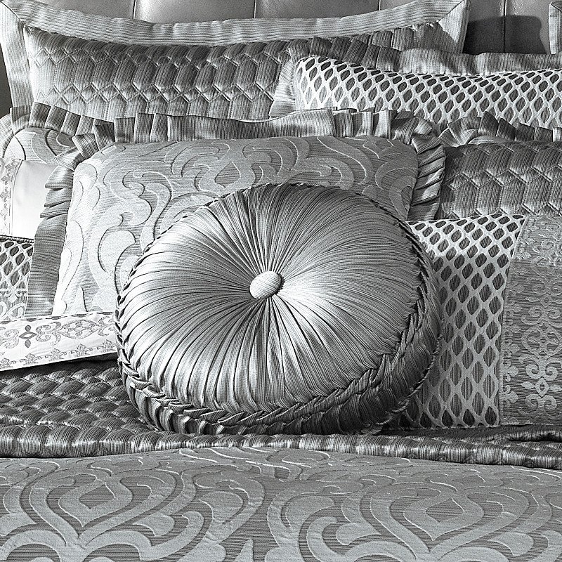 Silver Tufted Round Decorative Throw Pillow