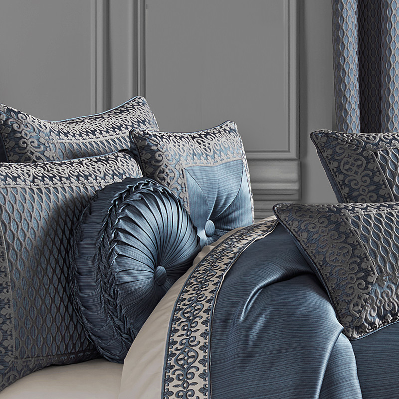 Blue 18inch Square Embellished Decorative Throw Pillow