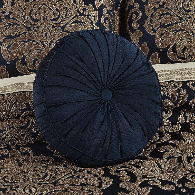 Navy Tufted Round Decorative Throw Pillow