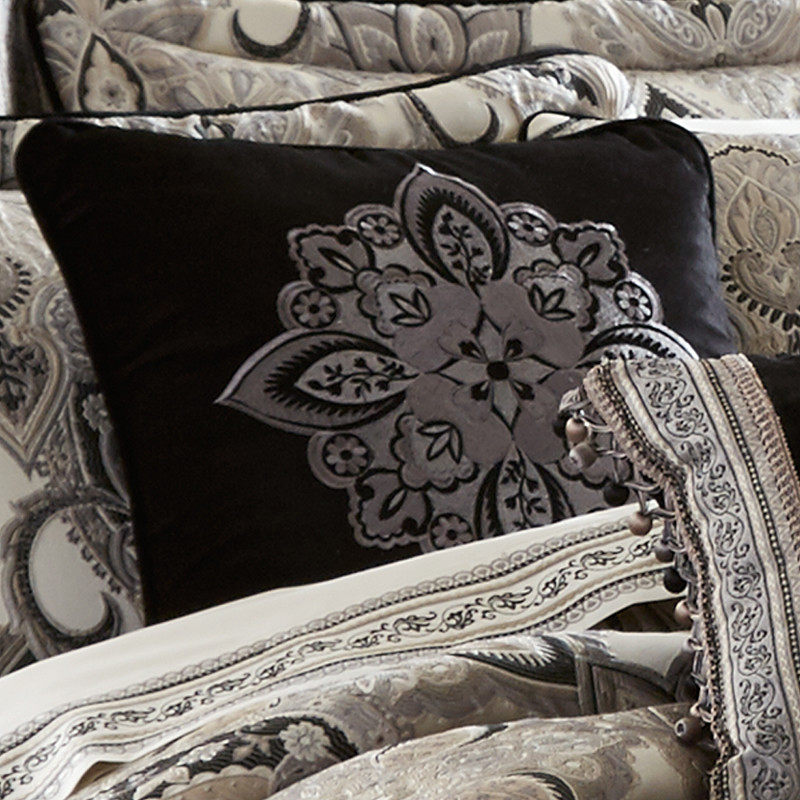 Black 18inch Square Embellished Decorative Throw Pillow
