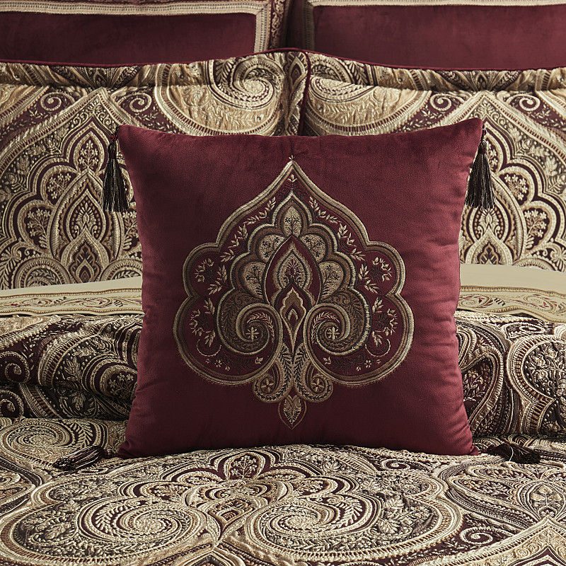 Crimson 18inch Square Embellished Decorative Throw Pillow