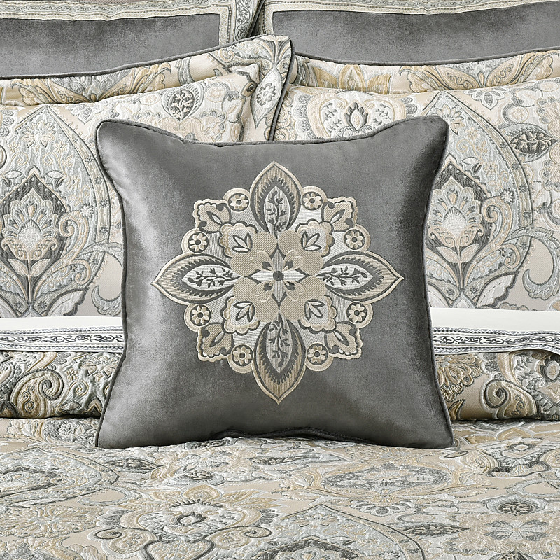 Silver 18inch Square Embellished Decorative Throw Pillow
