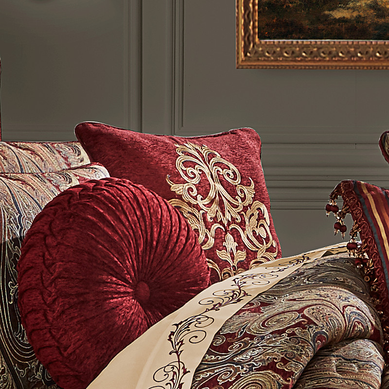 Red 18inch Square Embellished Decorative Throw Pillow