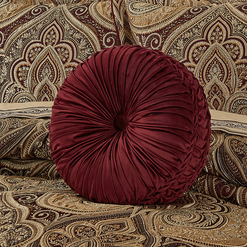 Crimson Tufted Round Decorative Throw Pillow