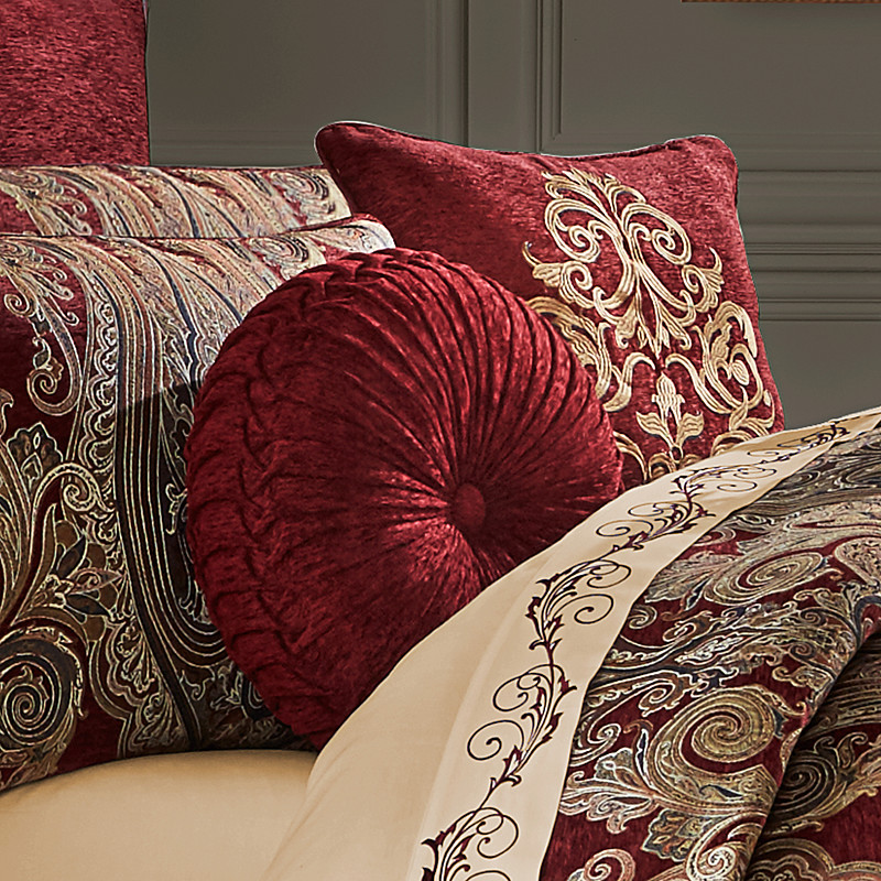 Red Tufted Round Decorative Throw Pillow