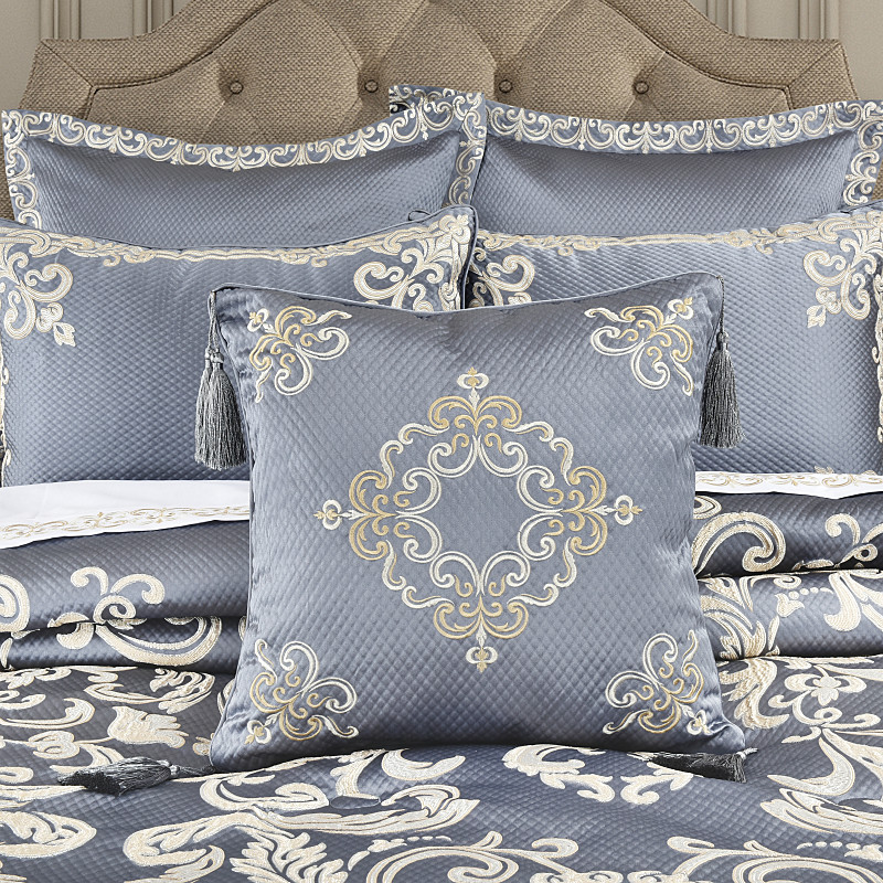 Powder Blue 18inch Square Embellished Decorative Throw Pillow