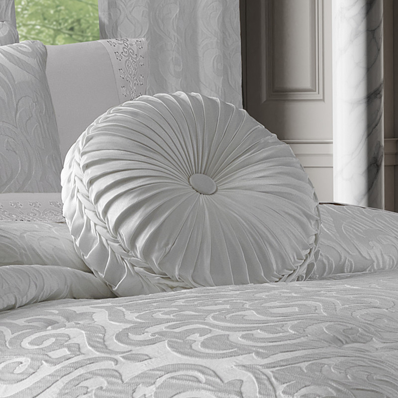 White Tufted Round Decorative Throw Pillow