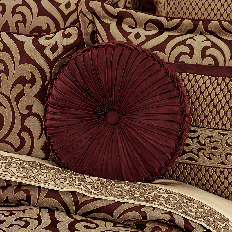 Crimson Tufted Round Decorative Throw Pillow