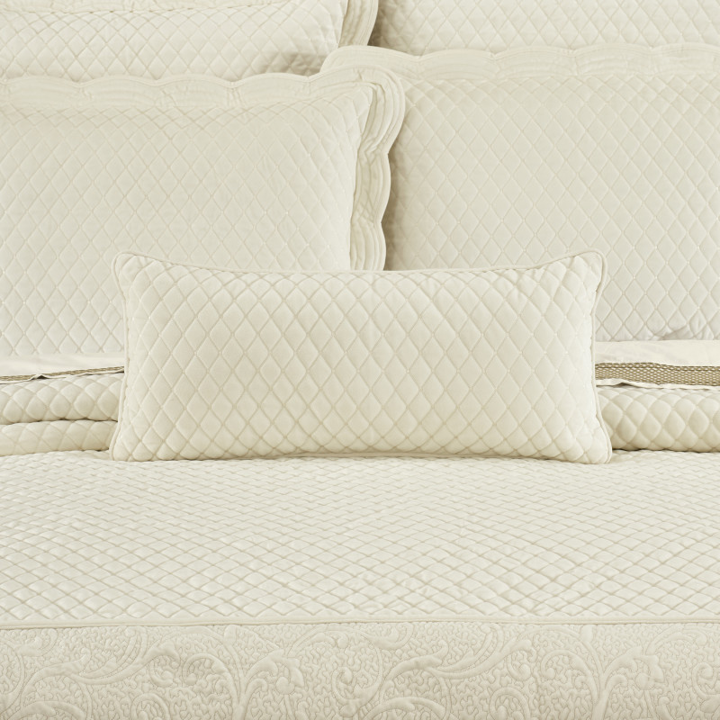 Winter White Quilted Boudoir Decorative Throw Pillow
