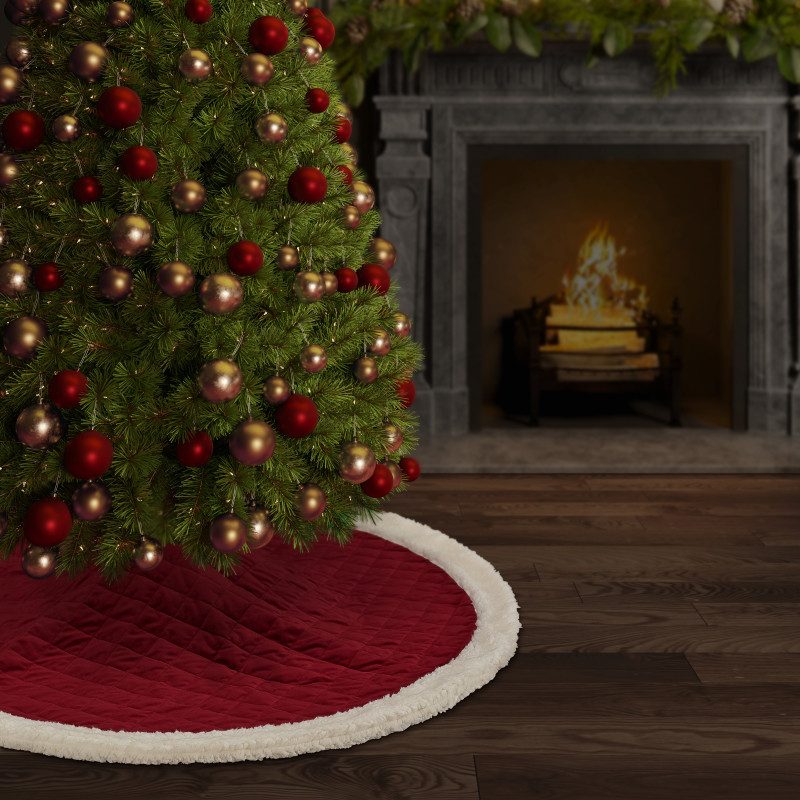 Crimson Quilted Christmas Tree Skirt