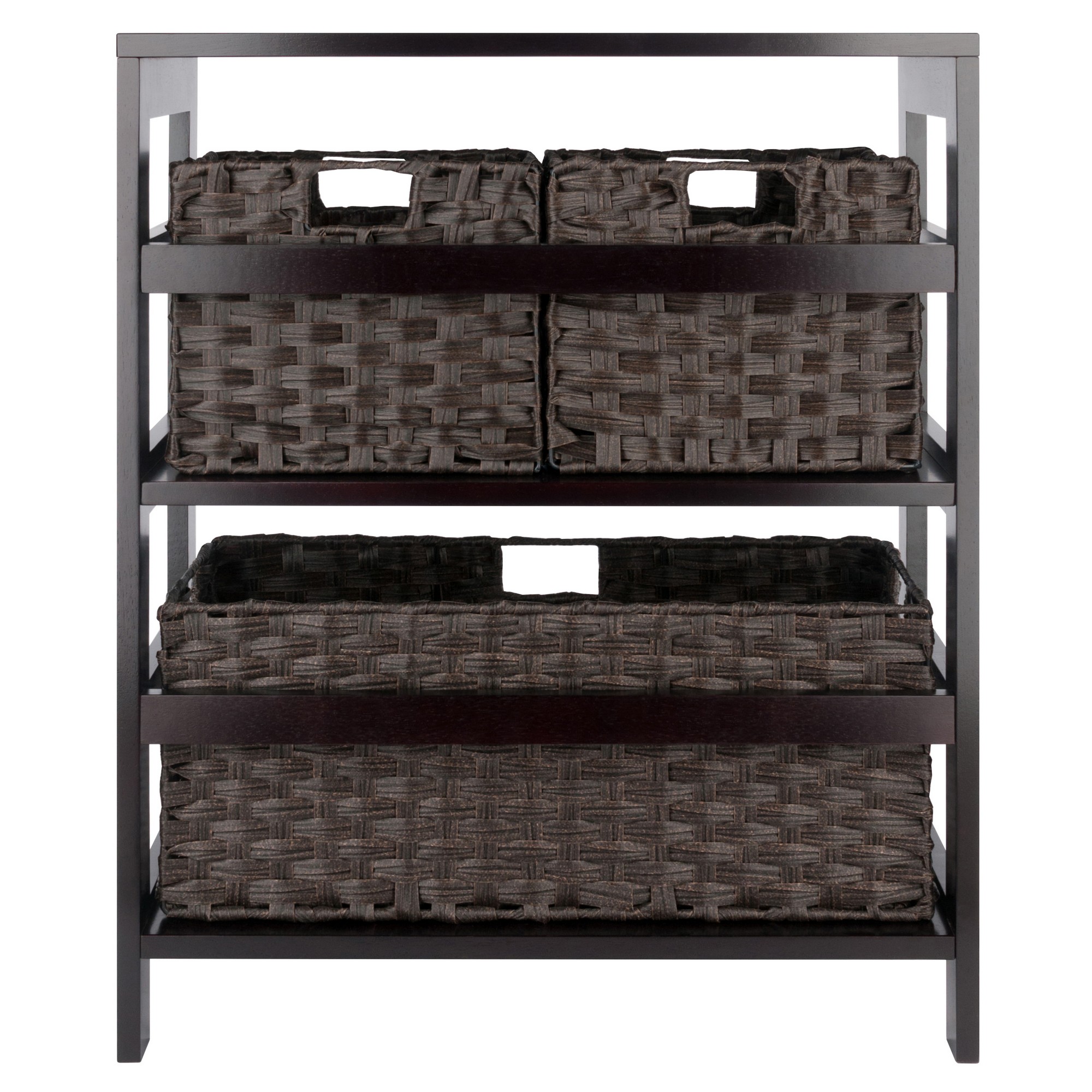 Leo 4-Pc Storage Shelf with 3 Foldable Woven Baskets, Espresso and ...
