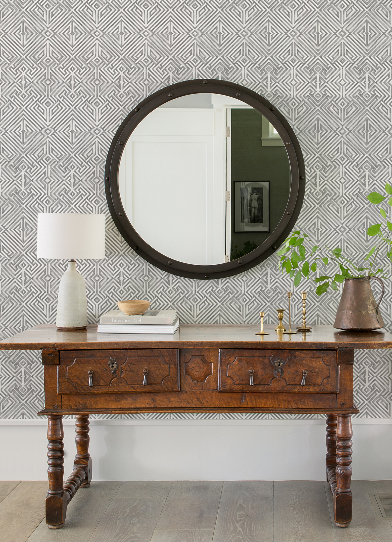 Lyon Grey Geometric Key Wallpaper | York Design Group Product Catalog