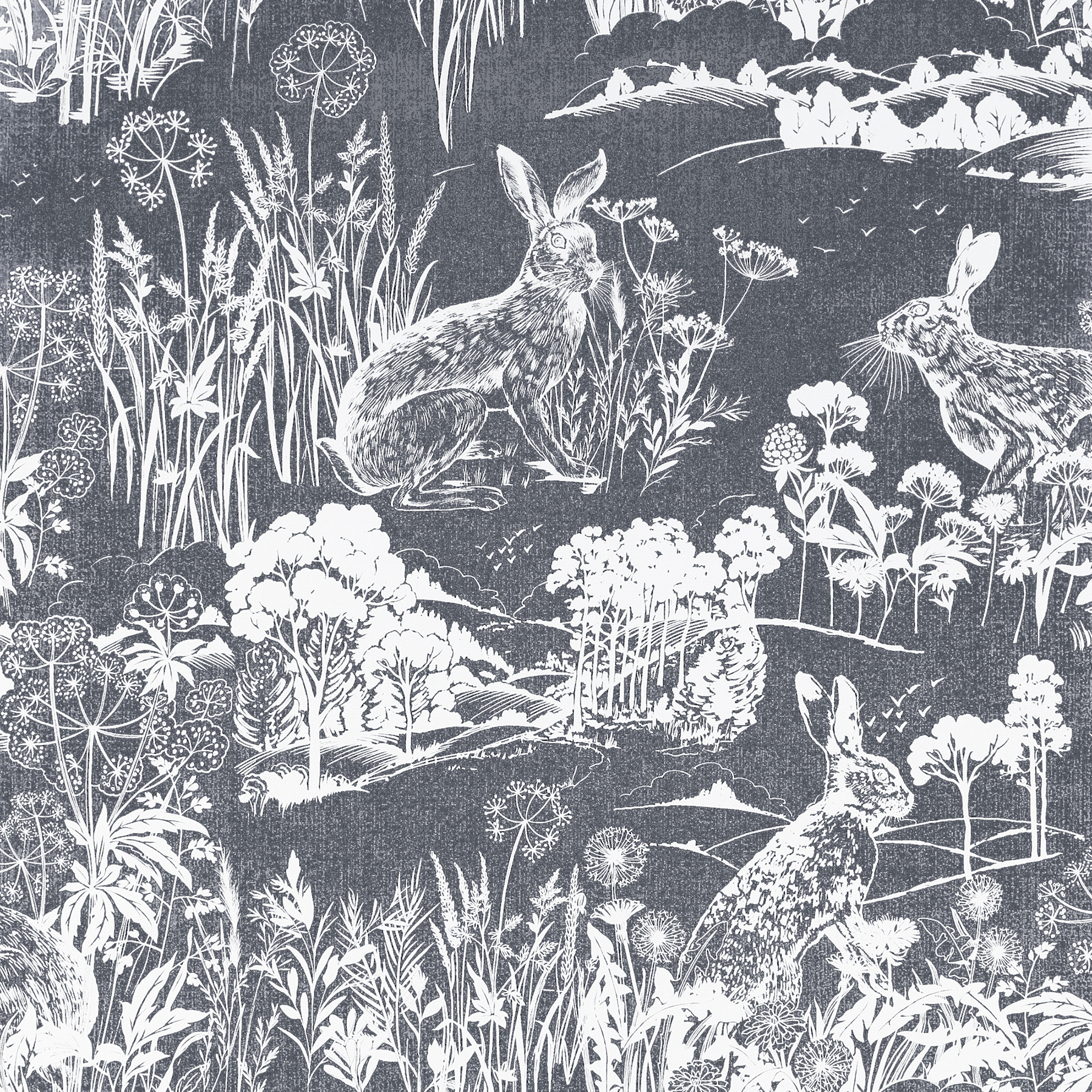 Hattie Navy Meadow Hare Wallpaper Sample | York Design Group Product ...